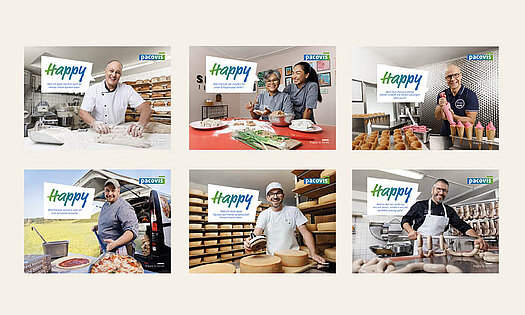Bilder der Pacovis-Kampagne mit glücklichen Kunden